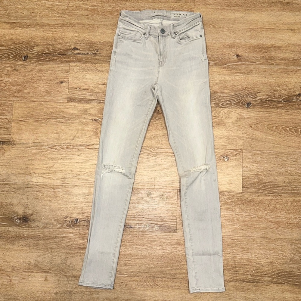 AllSaints Size 26 High Waist Light Grey Skinny Jeans